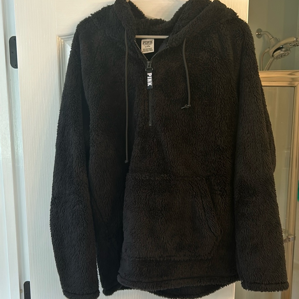 Pink Victoria’s Secret sherpa zipper hoodie size medium